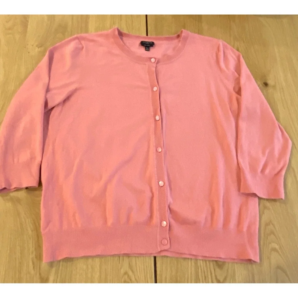 Talbots Womens Cardigan Sweater Pima Cotton 3/4 Sleeve‎ Petal Pink XL Petite